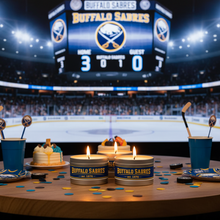 Load image into Gallery viewer, 3 Candles - Buffalo Sabres - "HAT TRICK" - Soy Tin Collection
